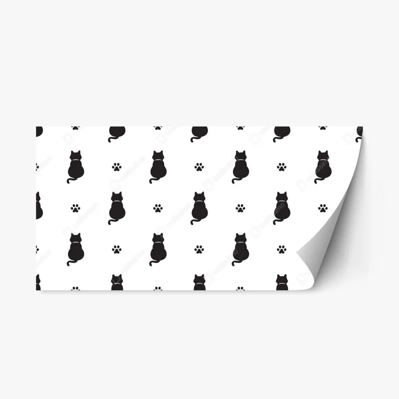 Adesivo riposizionabile motivo gatti minimal in bianco e nero
