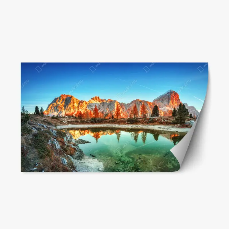 Adesivo riposizionabile tramonto sulle montagne con lago riflettente
