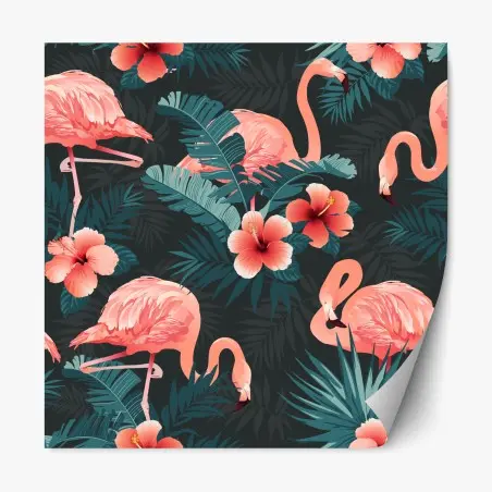 Adesivo riposizionabile motivo tropicale con fenicotteri e ibischi • Wallissimo®