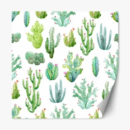 Adesivo riposizionabile motivo botanico di cactus acquerellati • Wallissimo®