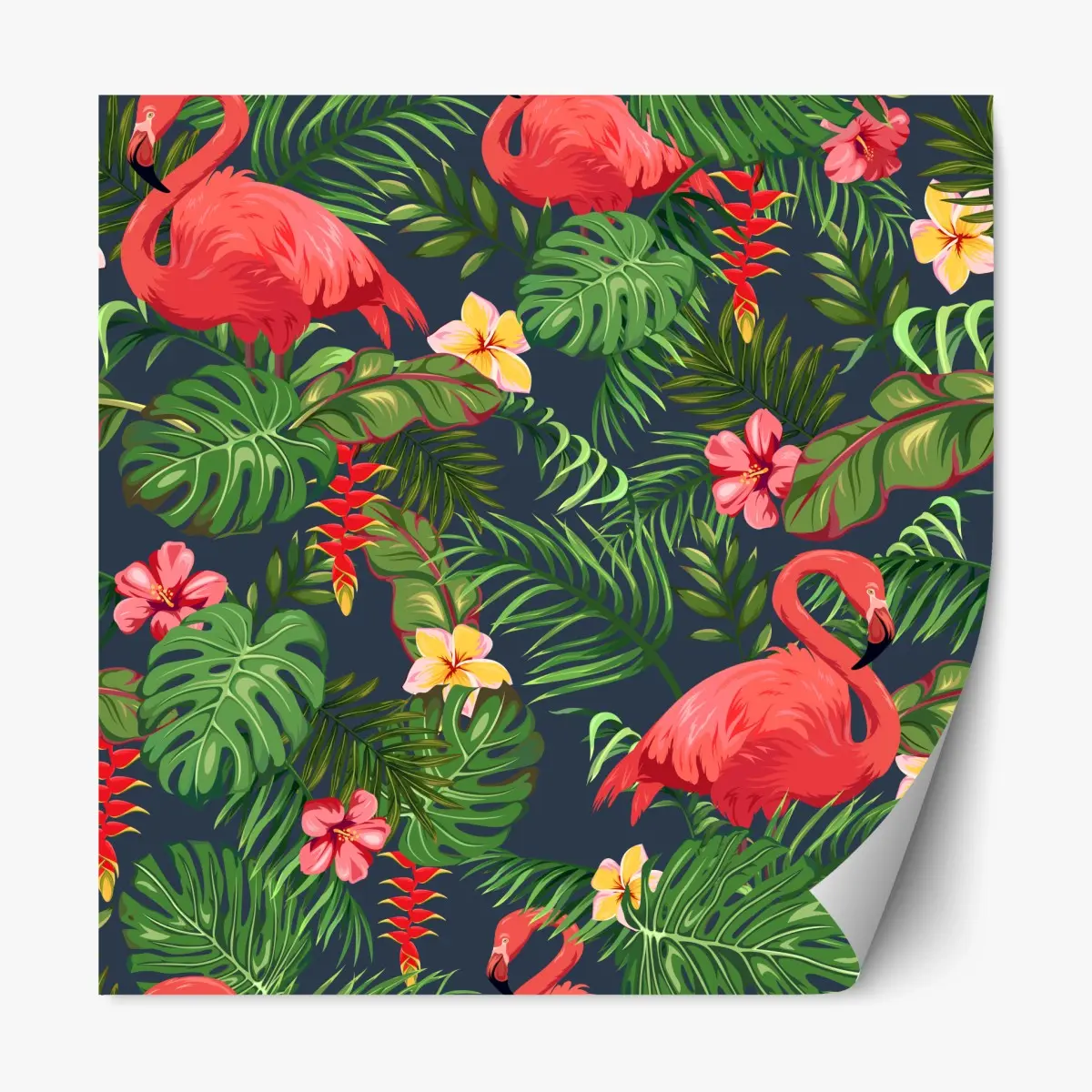 Adesivo riposizionabile fenicotteri tropicali e foglie esotiche • Wallissimo®