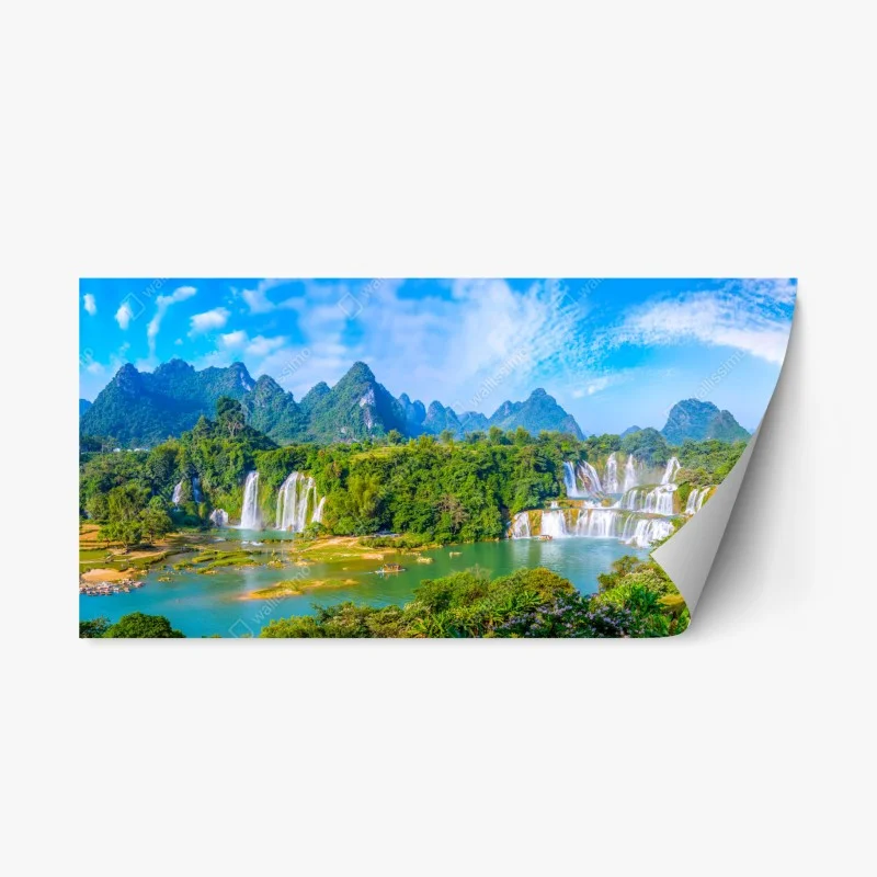 Adesivo riposizionabile paesaggio di cascate tra montagne carsiche