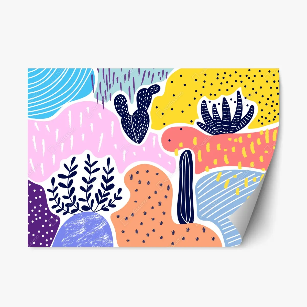 Adesivo riposizionabile giardino astratto di cactus e piante • Wallissimo®