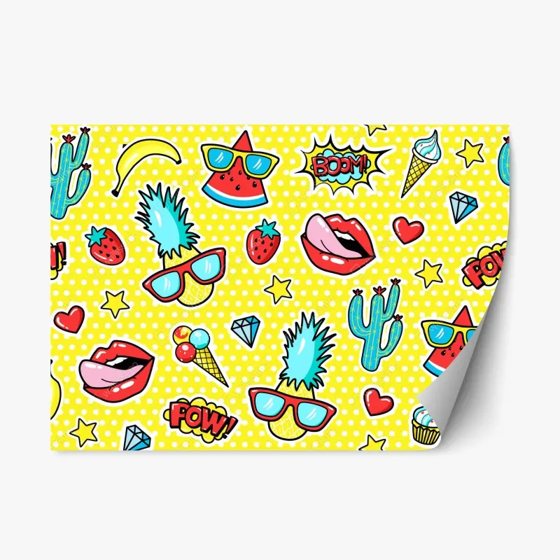 Adesivo riposizionabile motivo pop art estivo con frutta e simboli divertenti