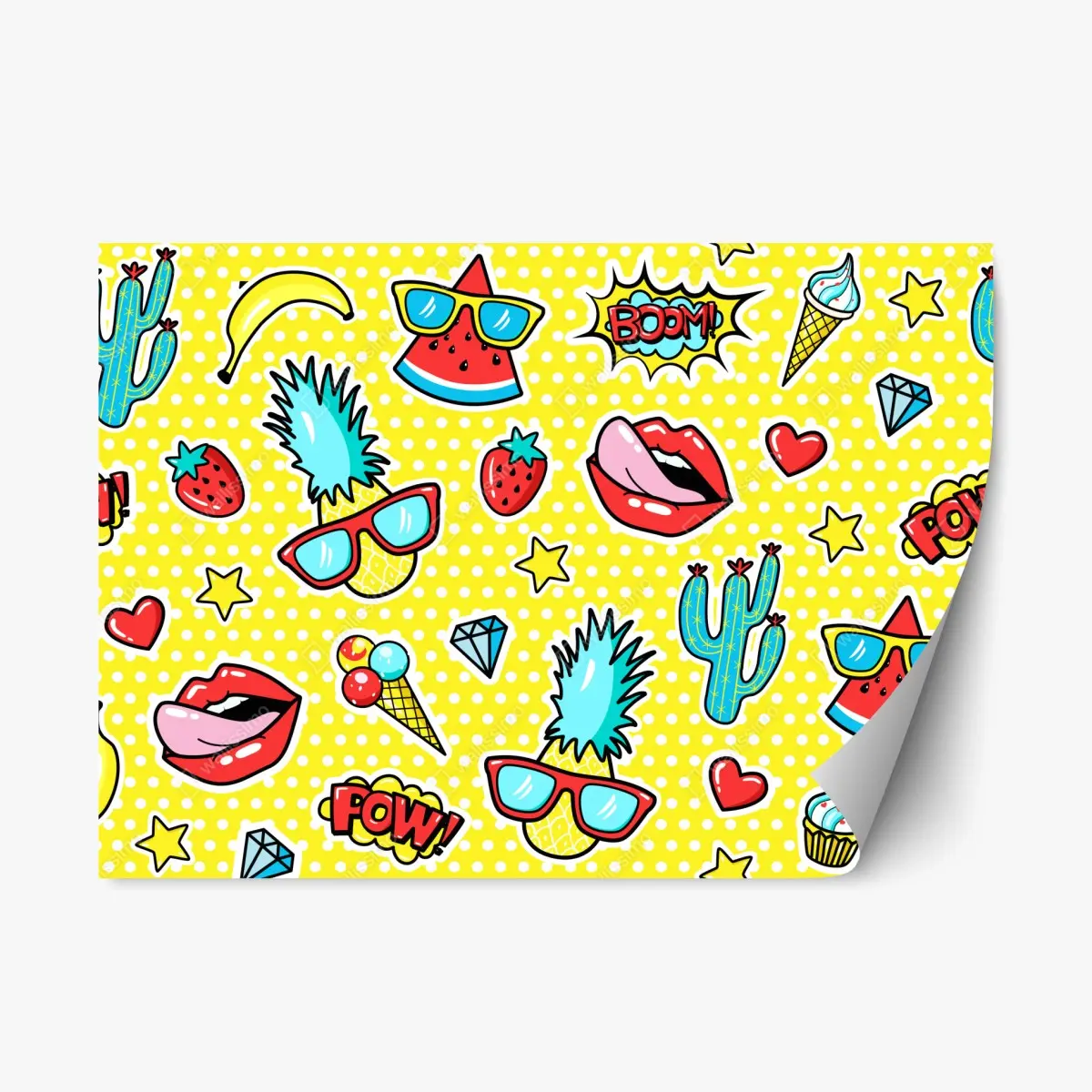 Adesivo riposizionabile motivo pop art estivo con frutta e simboli divertenti • Wallissimo® Adesivo riposizionabile motivo pop art estivo con frutta e simboli divertenti • Wallissimo®
