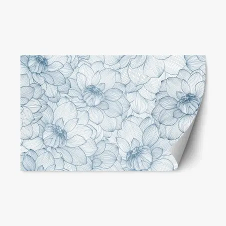 Adesivo riposizionabile motivo floreale lineare blu • Wallissimo®