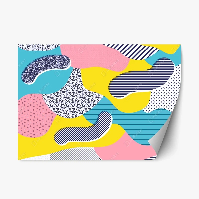 Adesivo riposizionabile composizione astratta stile memphis colorata