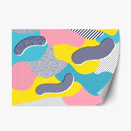 Adesivo riposizionabile composizione astratta stile memphis colorata • Wallissimo®