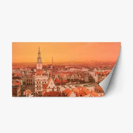 Adesivo riposizionabile risveglio dorato nella città storica • Wallissimo®