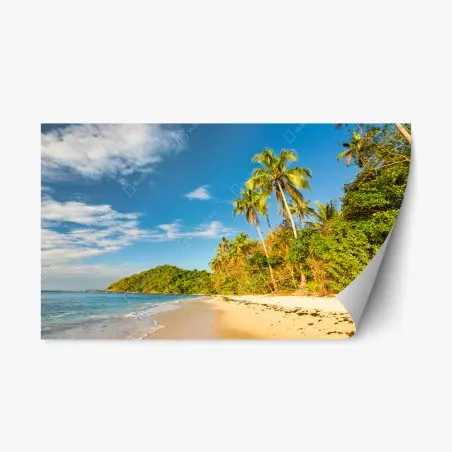 Adesivo riposizionabile spiaggia tropicale dorata al tramonto • Wallissimo®