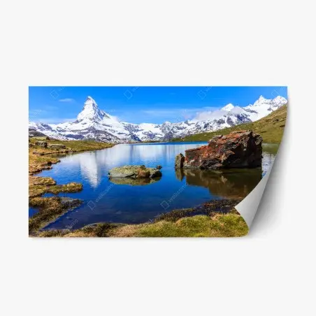 Adesivo riposizionabile riflessi del Cervino sullo Stellisee • Wallissimo®