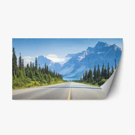 Adesivo riposizionabile strada verso le montagne innevate • Wallissimo®