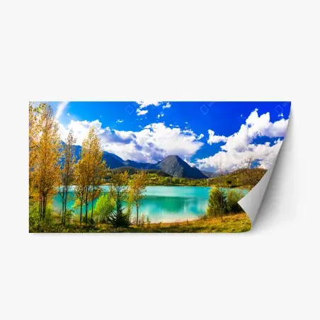 Adesivo riposizionabile panorama di lago turchese e montagne • Wallissimo®
