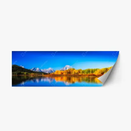 Adesivo riposizionabile panoramica autunnale sul lago con montagne innevate • Wallissimo®