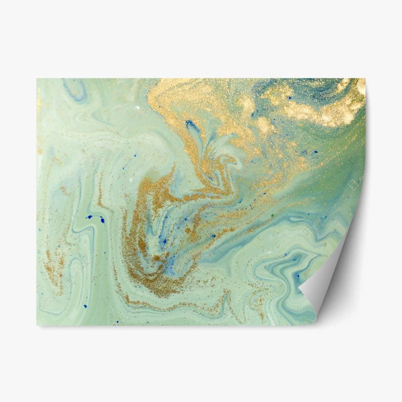 Adesivo riposizionabile design marmorizzato verde acqua con riflessi dorati