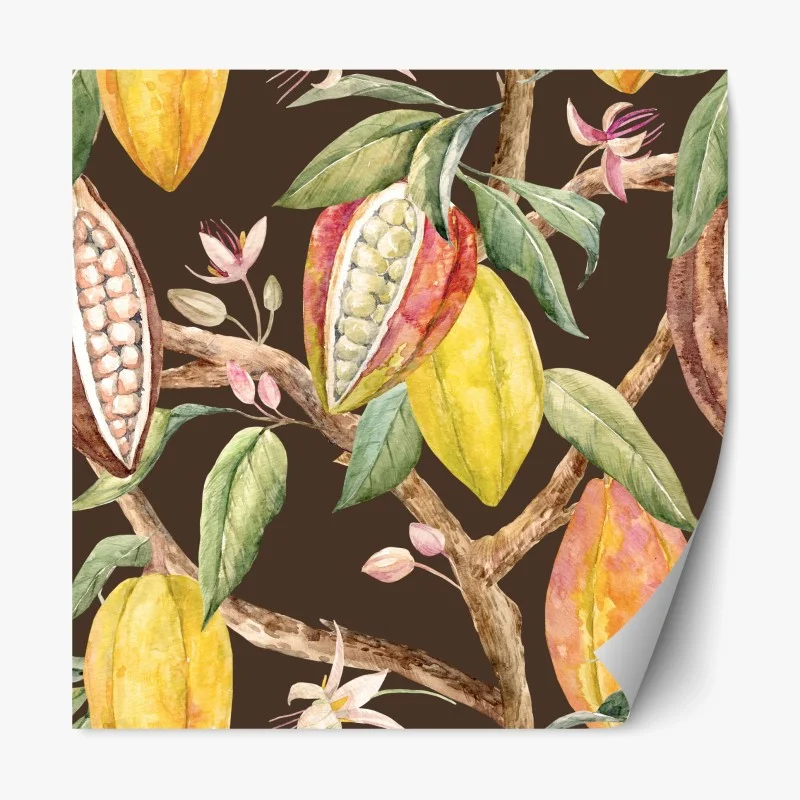 Adesivo riposizionabile motivo botanico di baccelli di cacao ad acquerello
