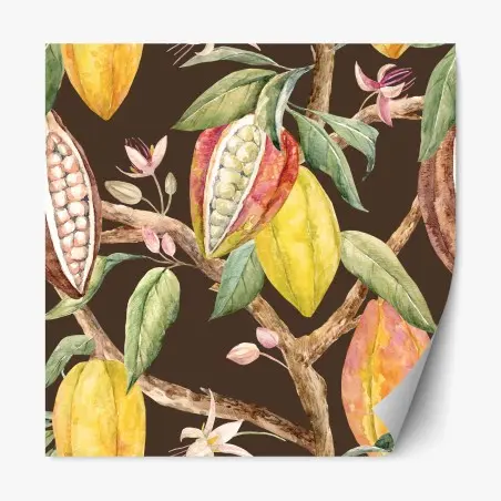 Adesivo riposizionabile motivo botanico di baccelli di cacao ad acquerello • Wallissimo®