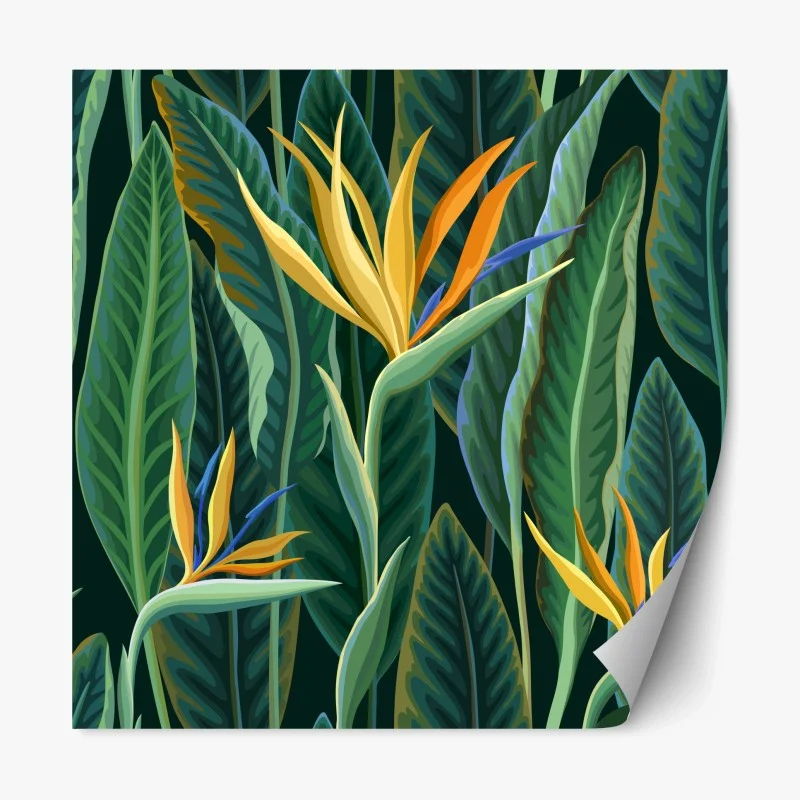 Adesivo riposizionabile fioritura esotica tra foglie tropicali