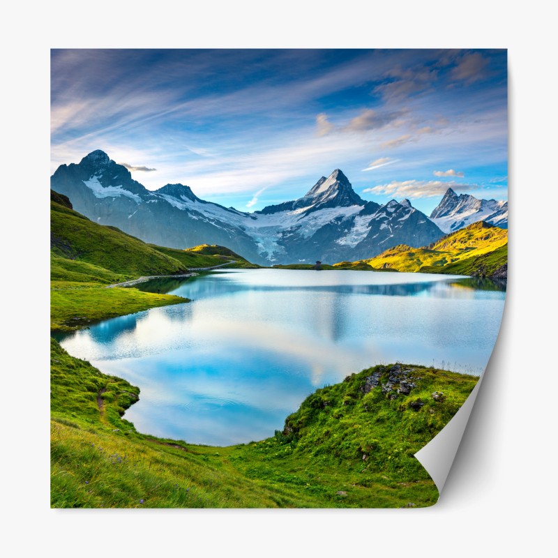 Adesivo riposizionabile tramonto alpino sul lago Bachsee con Wetterhorn e Wellhorn