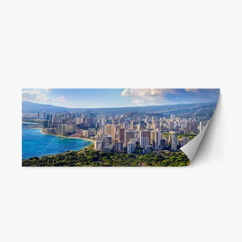 Adesivo riposizionabile vista panoramica di Waikiki: skyline e costa tropicale