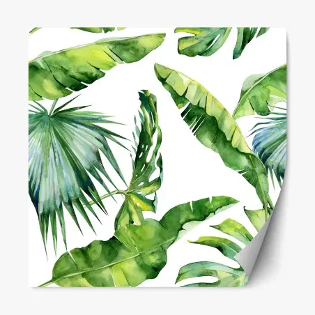 Adesivo riposizionabile motivo foglie tropicali ad acquerello • Wallissimo®