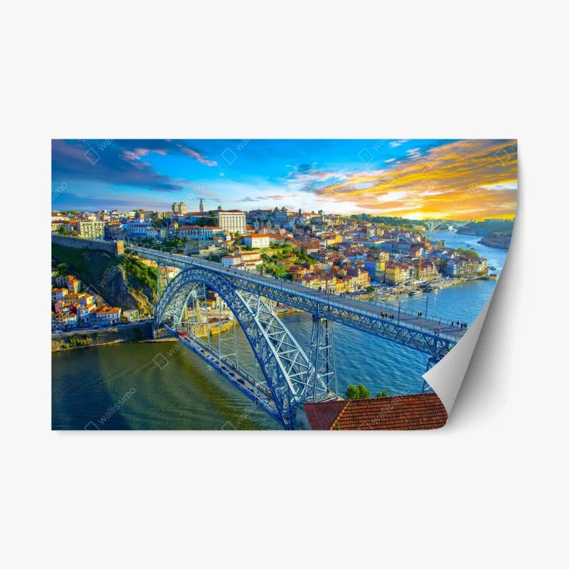Adesivo riposizionabile panorama al tramonto su Porto e ponte metallico