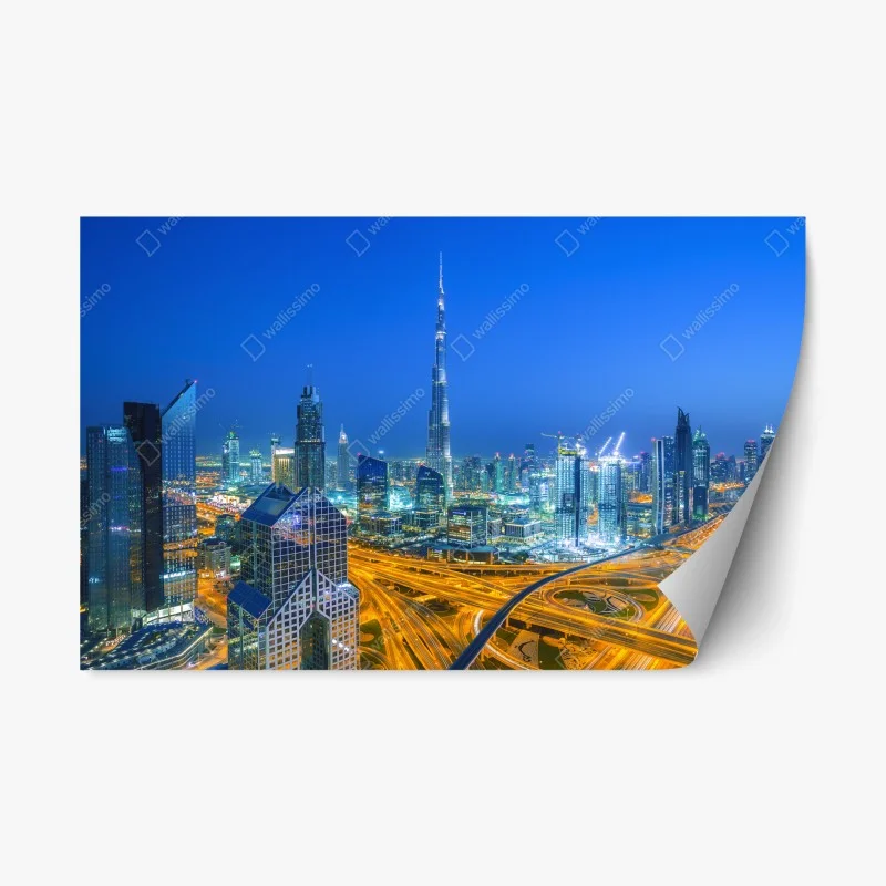 Adesivo riposizionabile orizzonte notturno di Dubai con Burj Khalifa