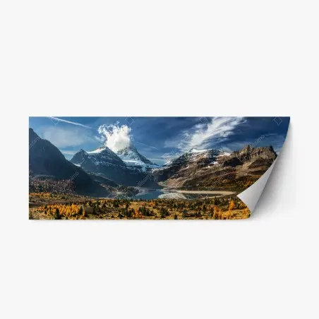 Adesivo riposizionabile paesaggio montano autunnale con lago riflettente • Wallissimo®