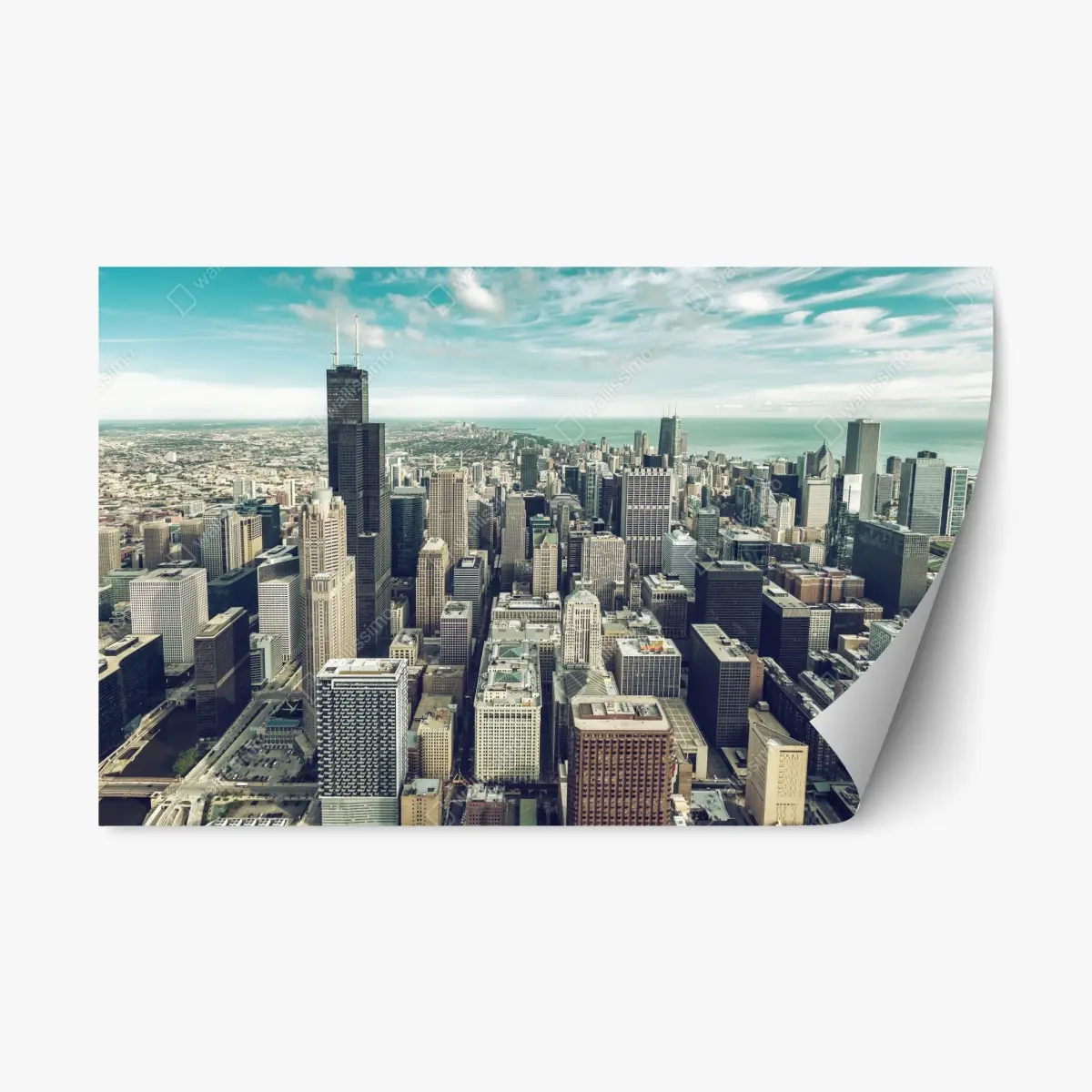 Adesivo riposizionabile panorama aereo vintage di Chicago • Wallissimo®