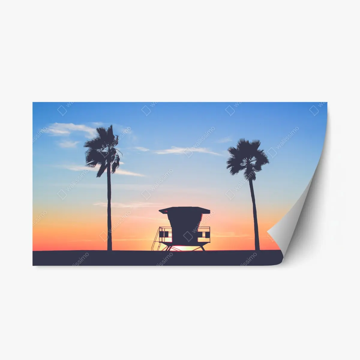 Adesivo riposizionabile tramonto tropicale con torretta di salvataggio • Wallissimo®