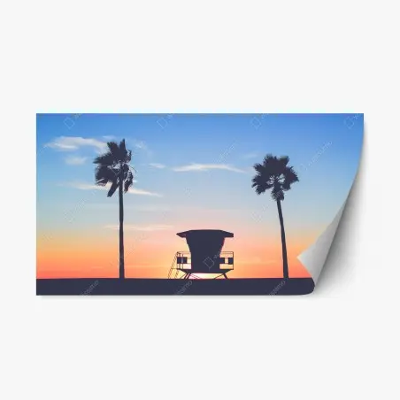 Adesivo riposizionabile tramonto tropicale con torretta di salvataggio • Wallissimo®