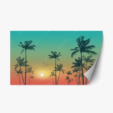 Adesivo riposizionabile tramonto tropicale con palme • Wallissimo®