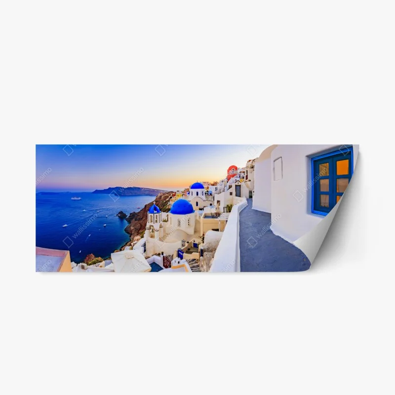 Adesivo riposizionabile panorama di Oia, Santorini al tramonto