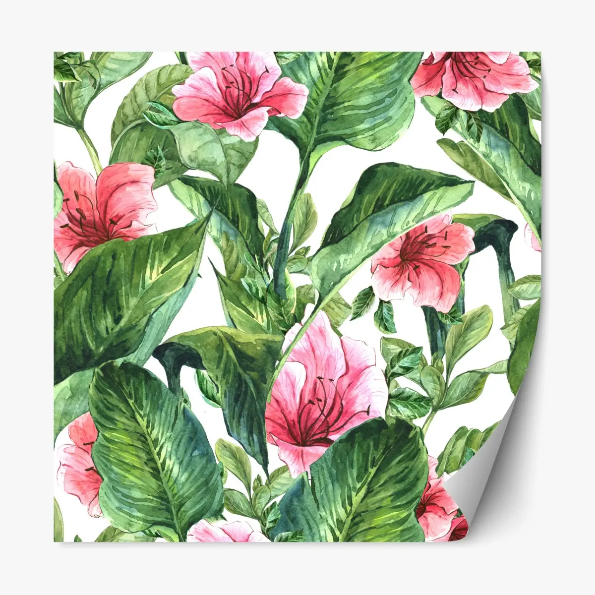 Adesivo riposizionabile motivo botanico tropicale con fiori rosa • Wallissimo®