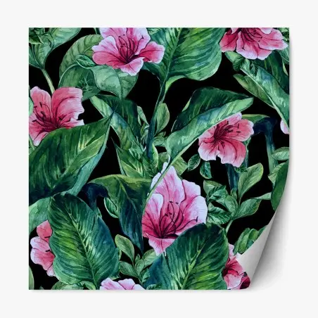 Adesivo riposizionabile motivo botanico tropicale in acquerello su sfondo nero • Wallissimo®