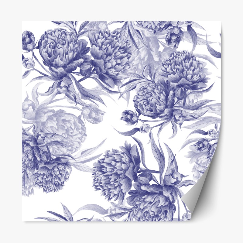Adesivo riposizionabile motivo elegante di peonie blu su sfondo bianco