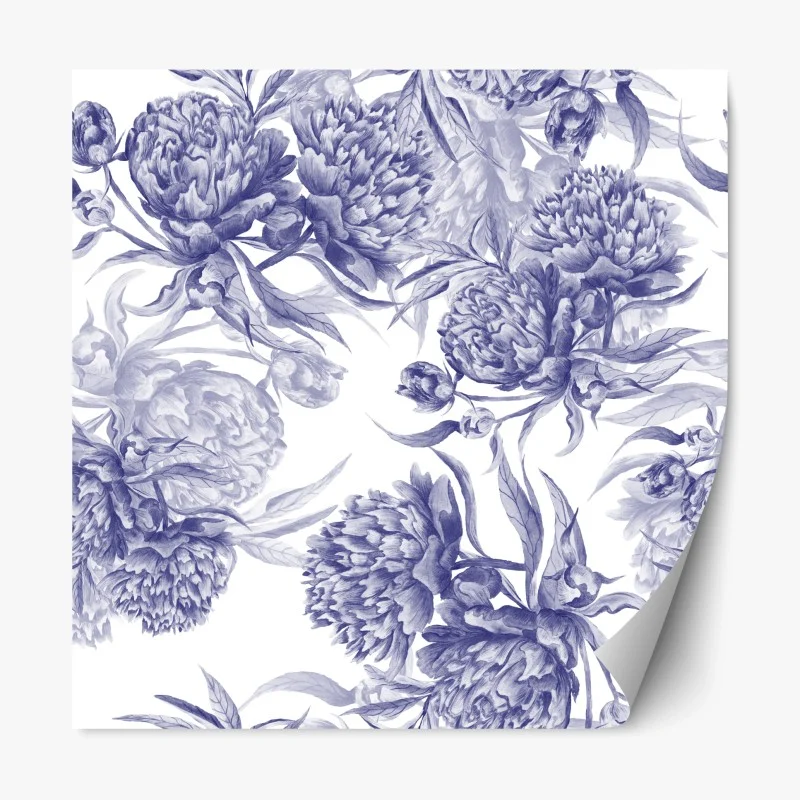 Adesivo riposizionabile motivo elegante di peonie blu su sfondo bianco