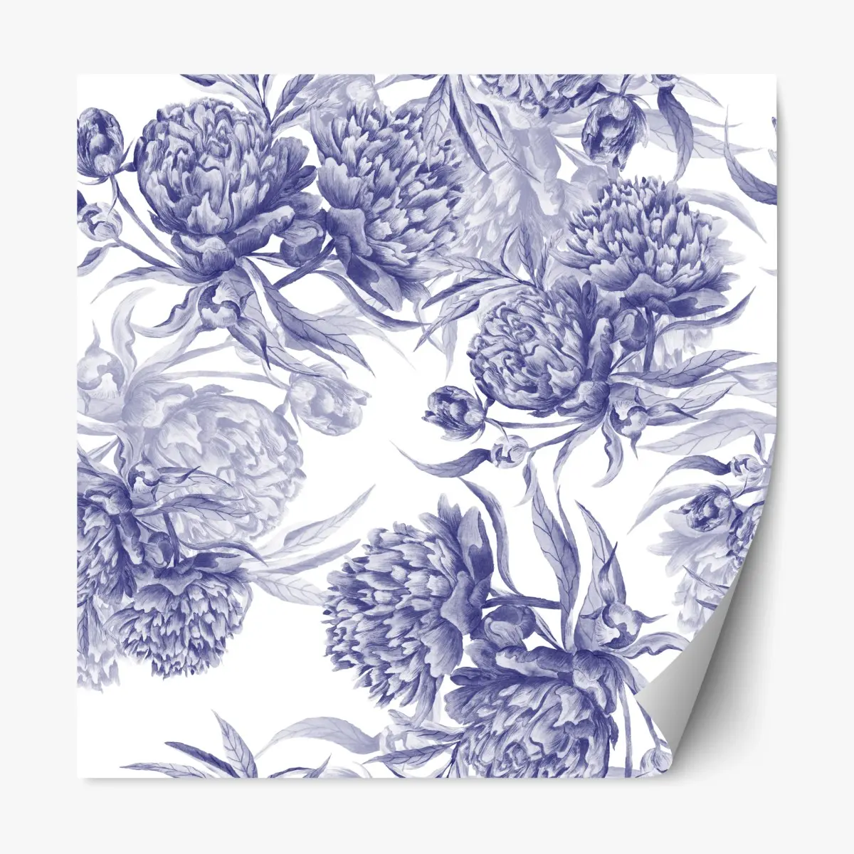 Adesivo riposizionabile motivo elegante di peonie blu su sfondo bianco • Wallissimo® Adesivo riposizionabile motivo elegante di peonie blu su sfondo bianco • Wallissimo®