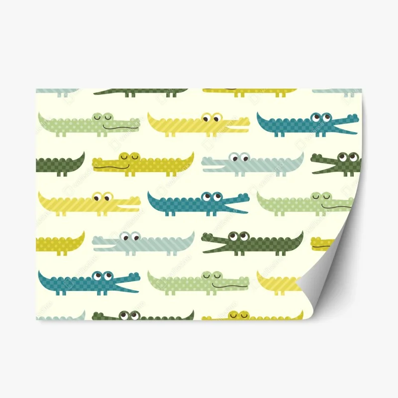 Adesivo riposizionabile allegro motivo coccodrilli pastello per cameretta