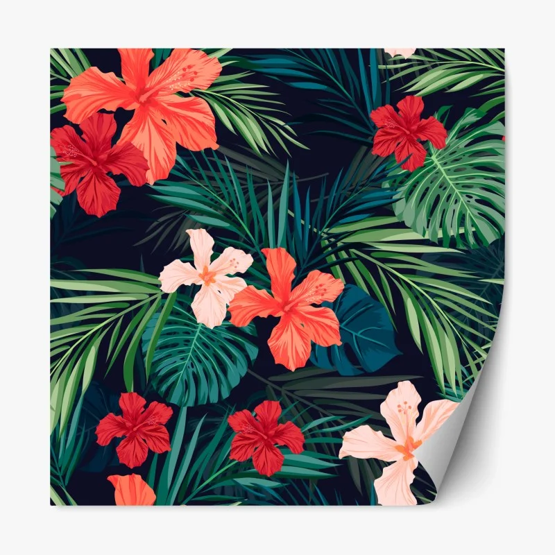 Adesivo riposizionabile giungla tropicale di hibiscus e foglie esotiche