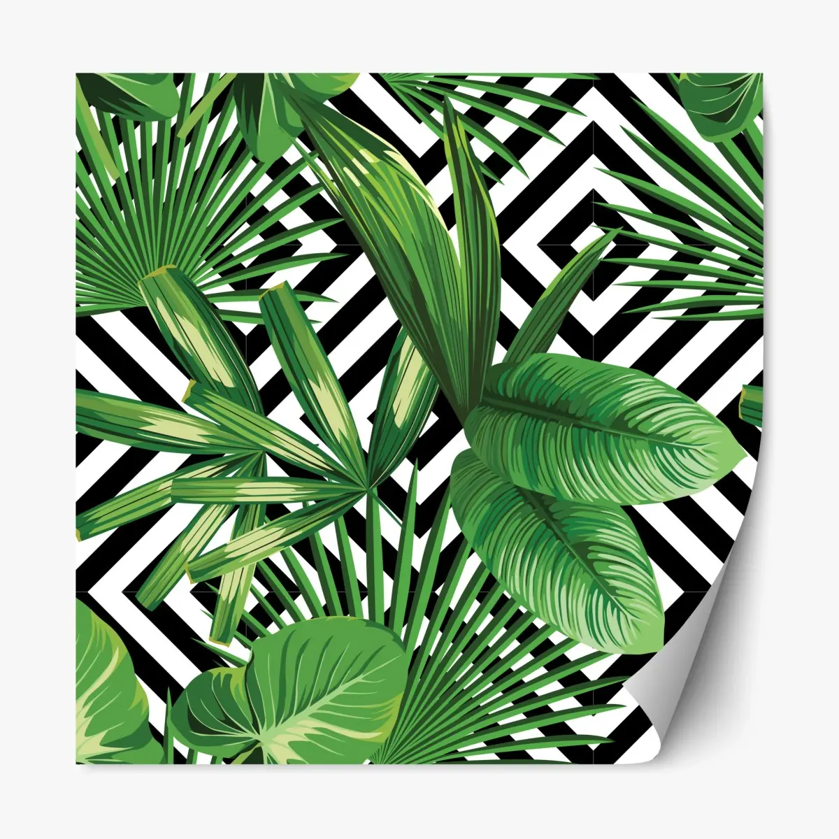Adesivo riposizionabile motivo tropicale geometrico con foglie verdi • Wallissimo® Adesivo riposizionabile motivo tropicale geometrico con foglie verdi • Wallissimo®