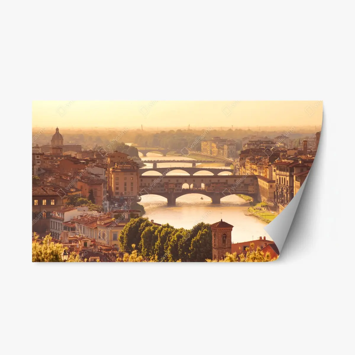Adesivo riposizionabile tramonto dorato sul Ponte Vecchio, veduta di Firenze • Wallissimo®