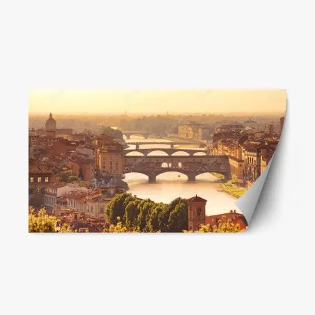 Adesivo riposizionabile tramonto dorato sul Ponte Vecchio, veduta di Firenze • Wallissimo®