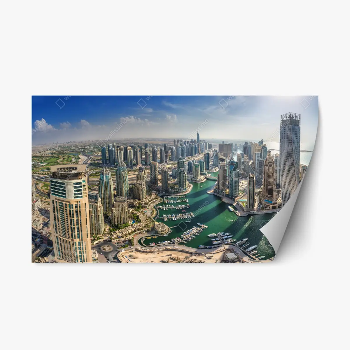 Adesivo riposizionabile vista panoramica di Dubai Marina, skyline moderno • Wallissimo®