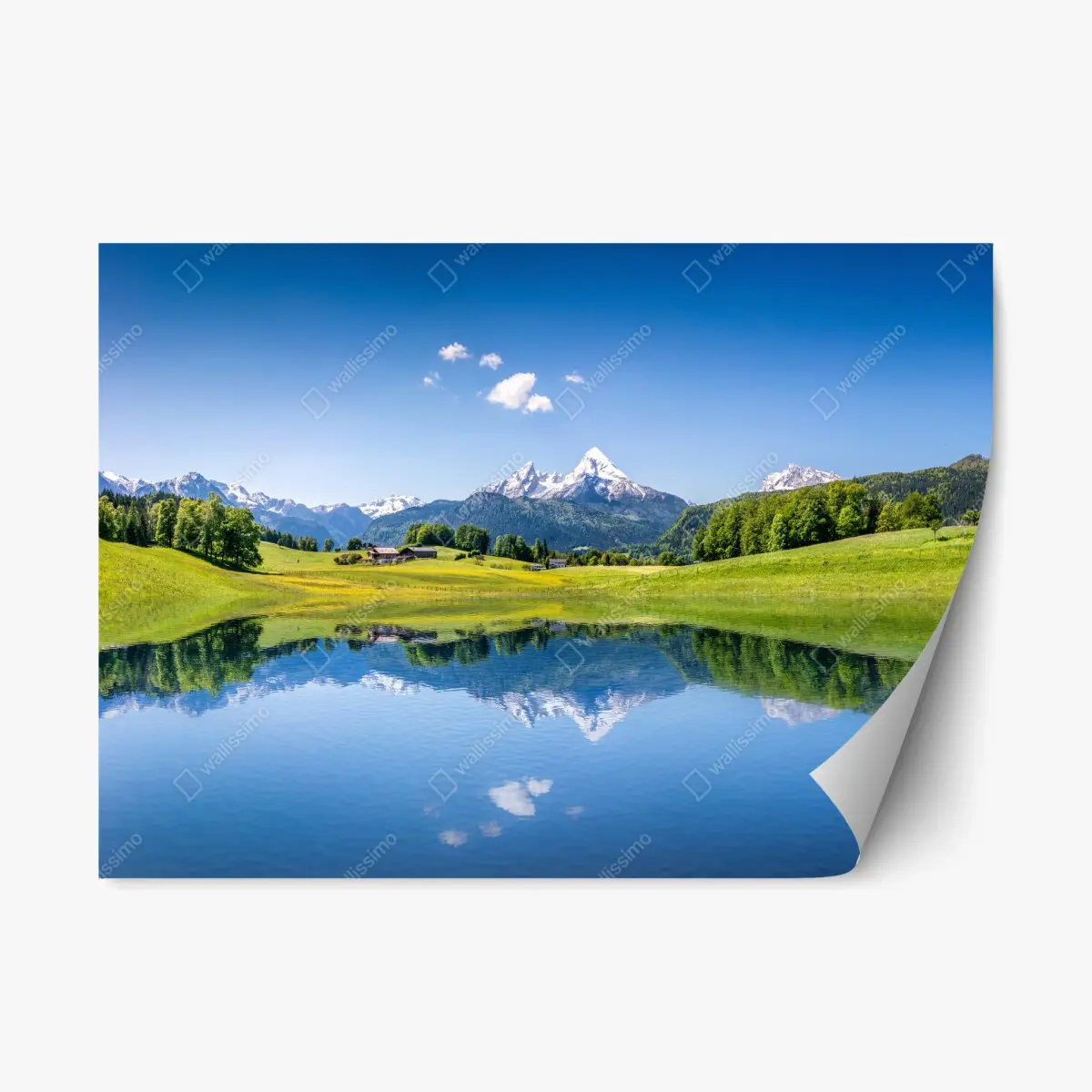 Adesivo riposizionabile riflessi montani sul lago • Wallissimo®