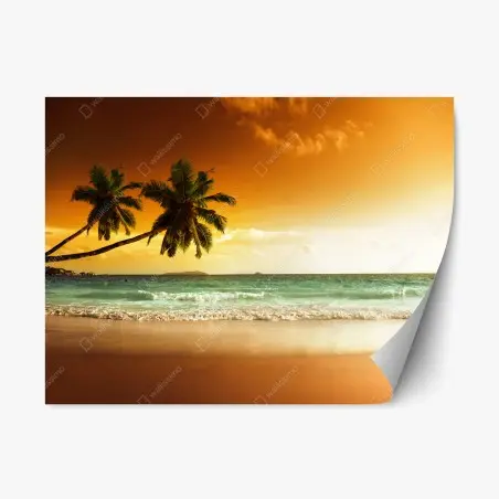 Adesivo riposizionabile tramonto tropicale sui Caraibi • Wallissimo®