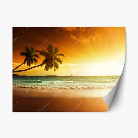 Adesivo riposizionabile tramonto dorato sui Caraibi • Wallissimo®