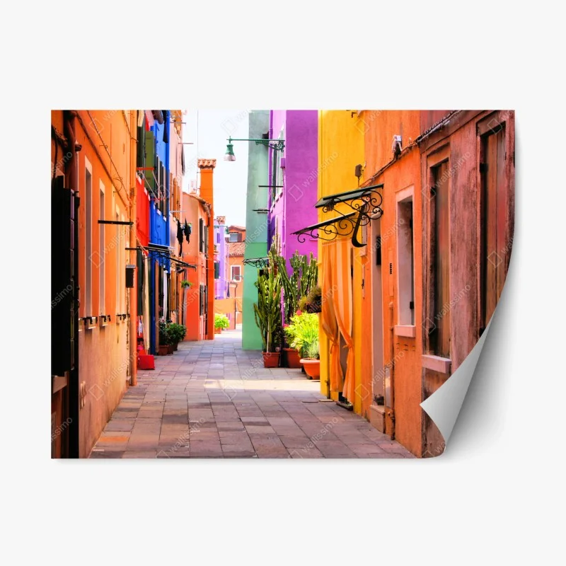 Adesivo riposizionabile vibrante vicolo dalle facciate colorate
