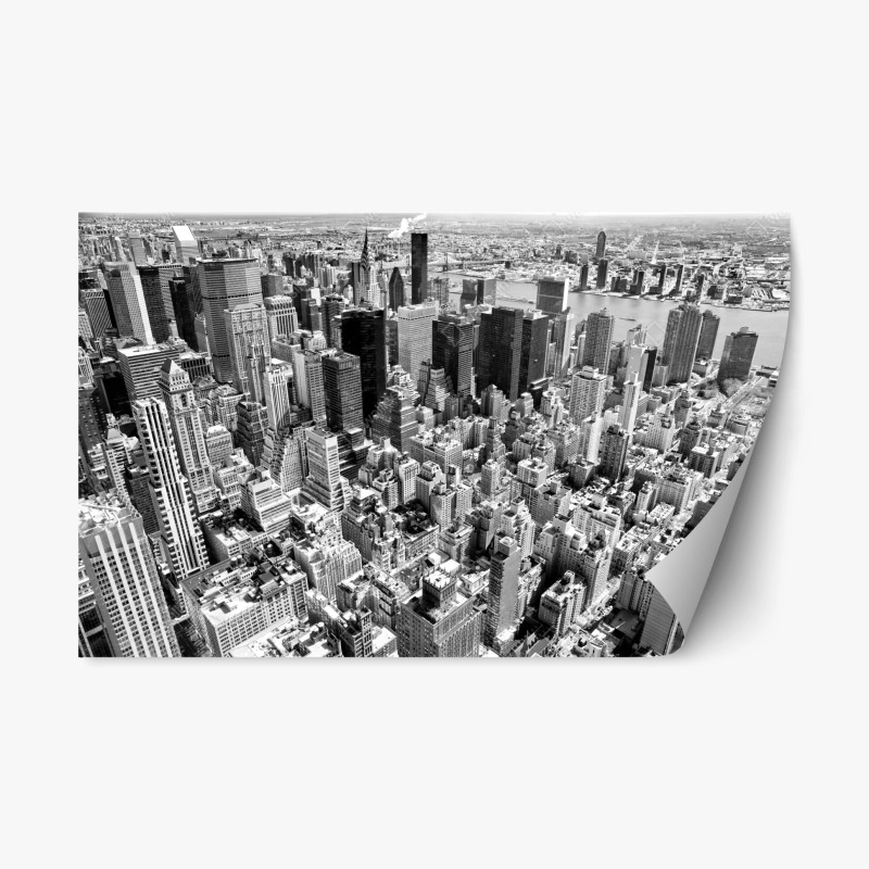 Adesivo riposizionabile vista aerea in bianco e nero di Manhattan
