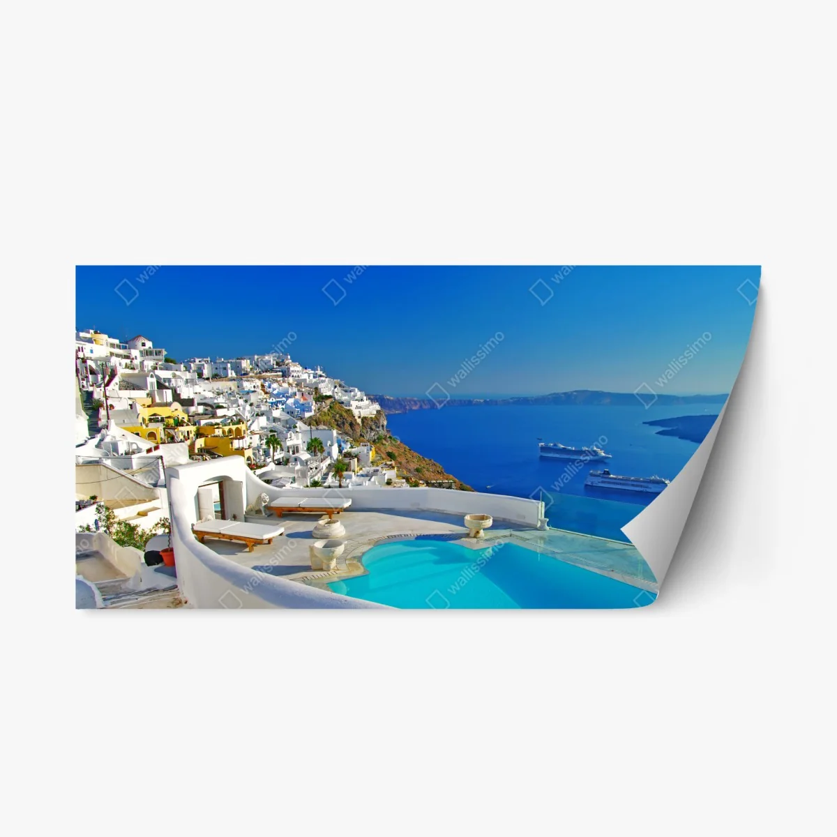 Adesivo riposizionabile vista panoramica di Santorini sul mare • Wallissimo® Adesivo riposizionabile vista panoramica di Santorini sul mare • Wallissimo®
